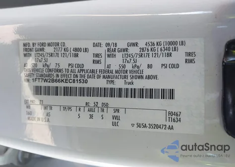 2019 Ford F-250 Xl from USA, damaged, VIN 1FT7W2B66KEC81530